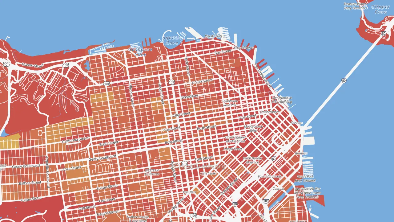 Nob Hill, San Francisco, CA Map of Theft Rates