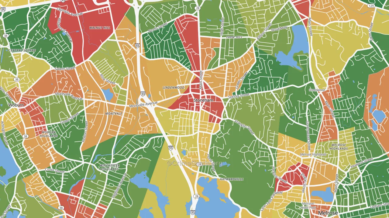 Nobility Hill Historic District, Stoneham, MA Map of Theft Rates
