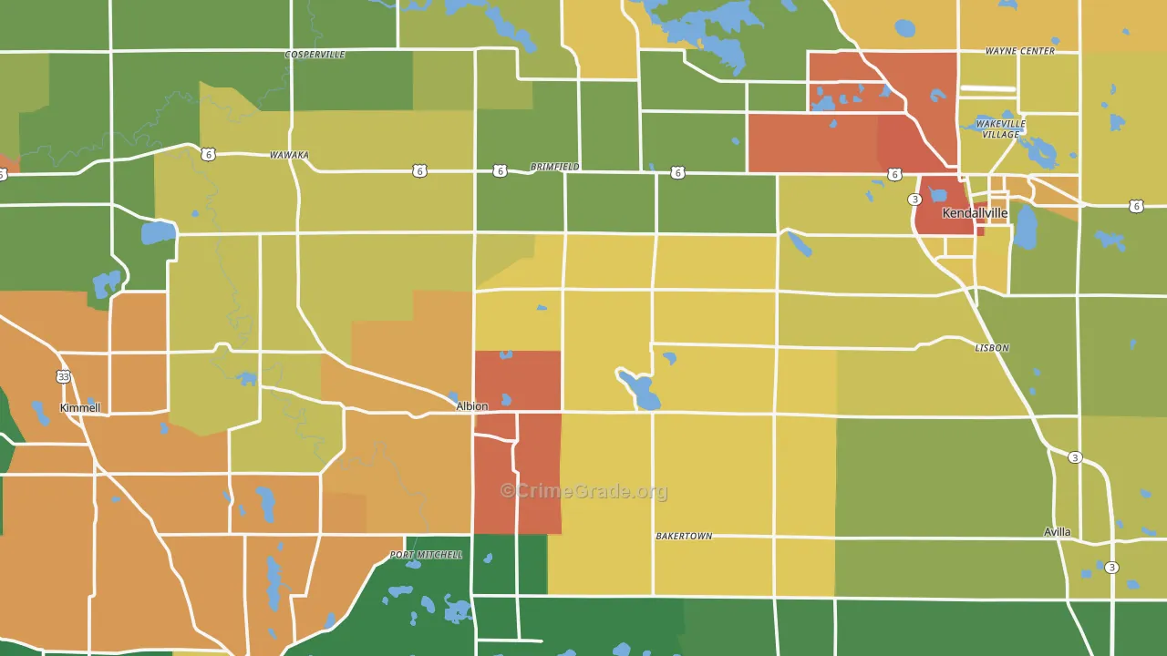 Noble County, IN Map of Theft Rates