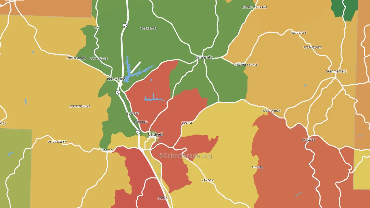 Noble County, OH Map of Theft Rates