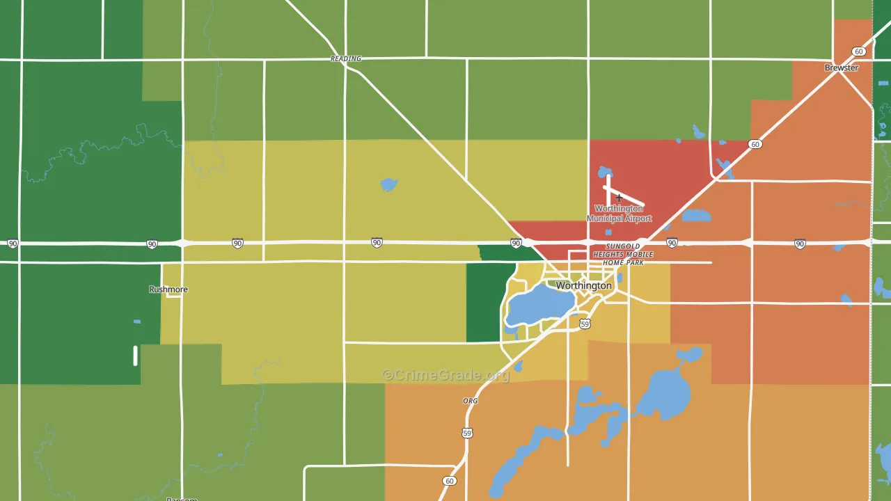 Nobles County, MN Map of Theft Rates