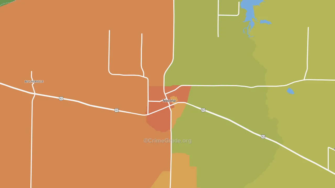 Nocona, TX Map of Theft Rates