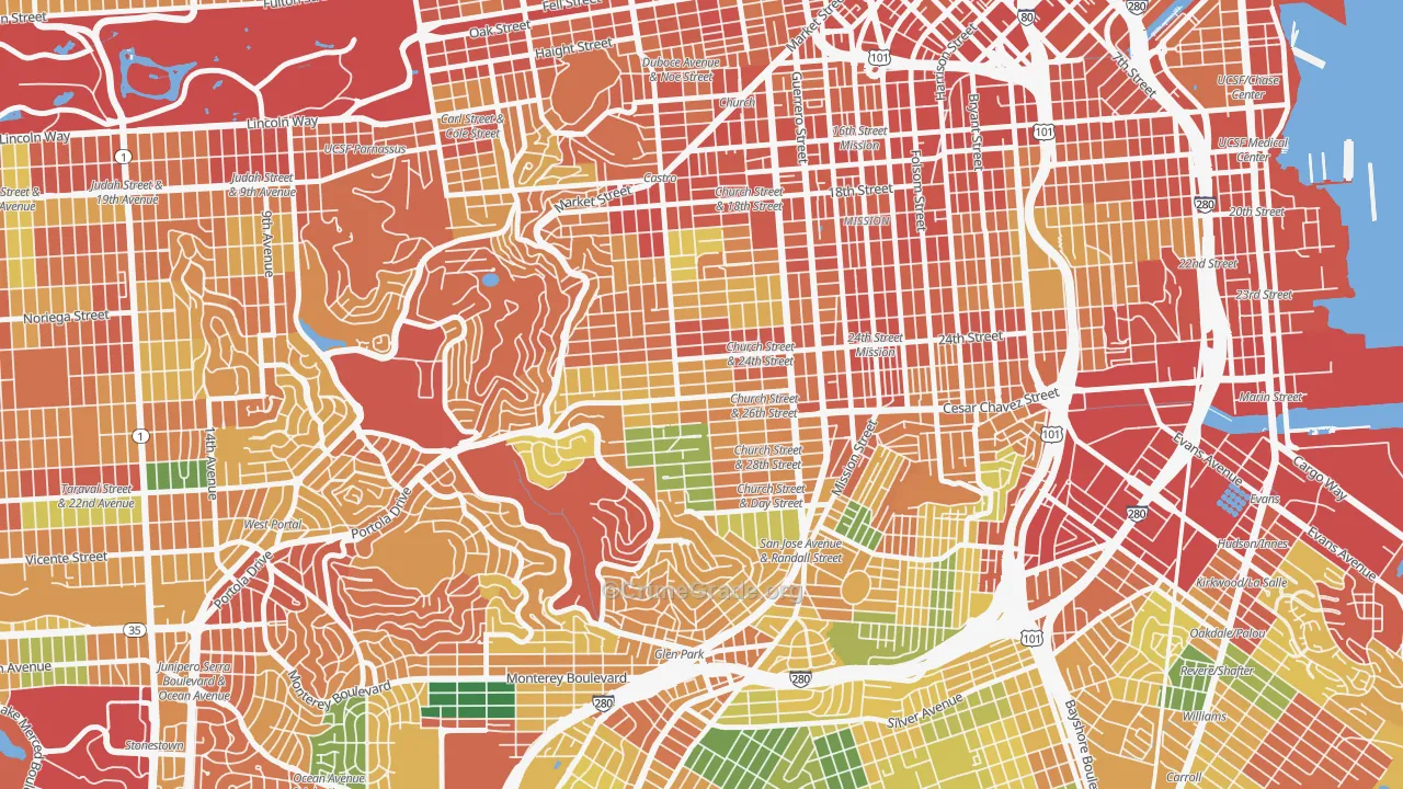 Noe Valley, San Francisco, CA Map of Theft Rates