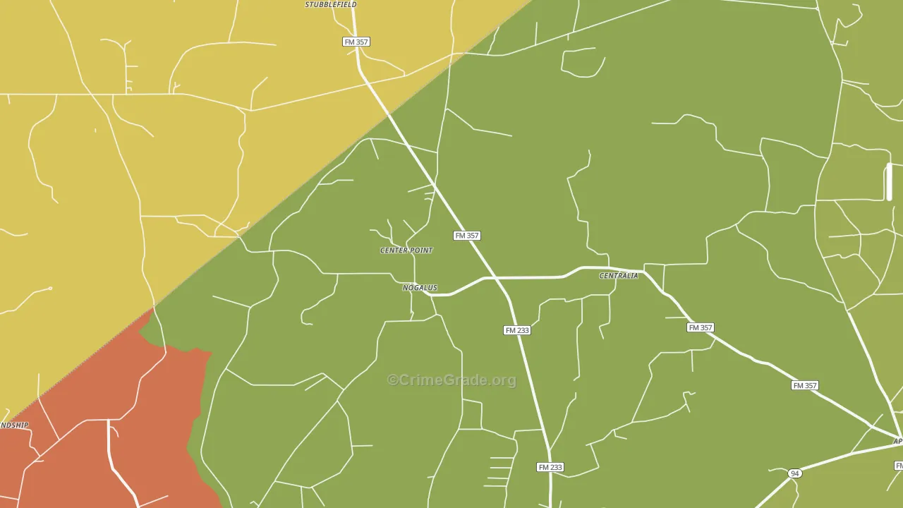 Nogalus, TX Map of Theft Rates