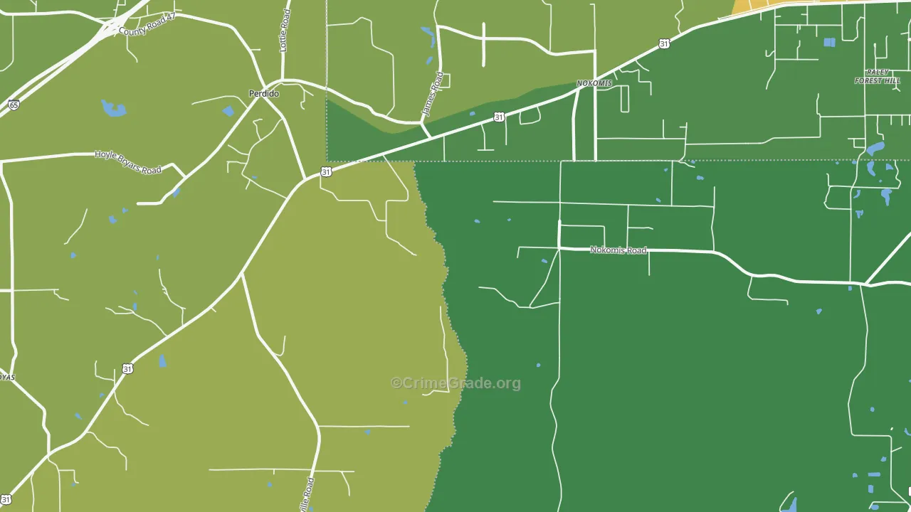 Nokomis, AL Map of Theft Rates