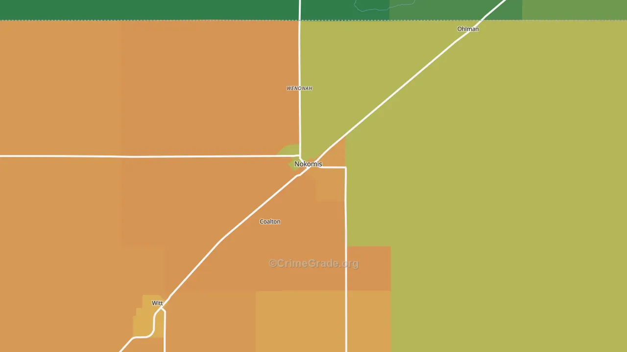 Nokomis, IL Map of Theft Rates