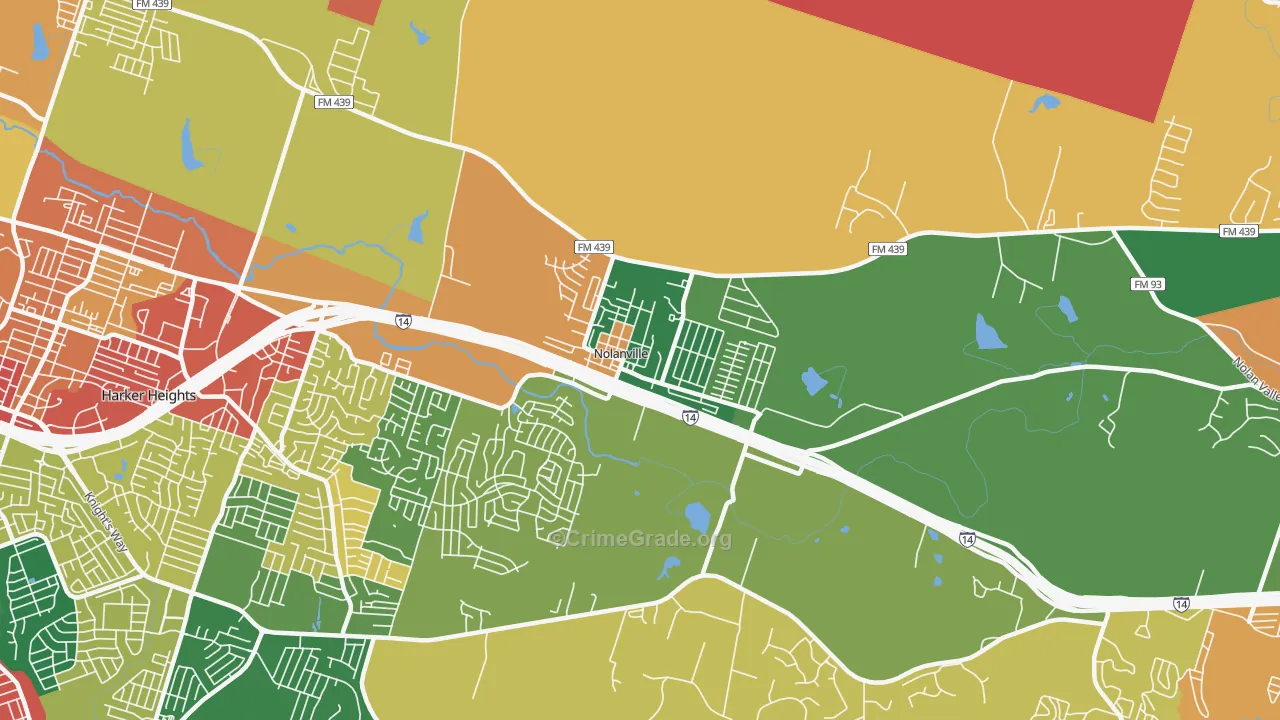 Nolanville, TX Map of Theft Rates