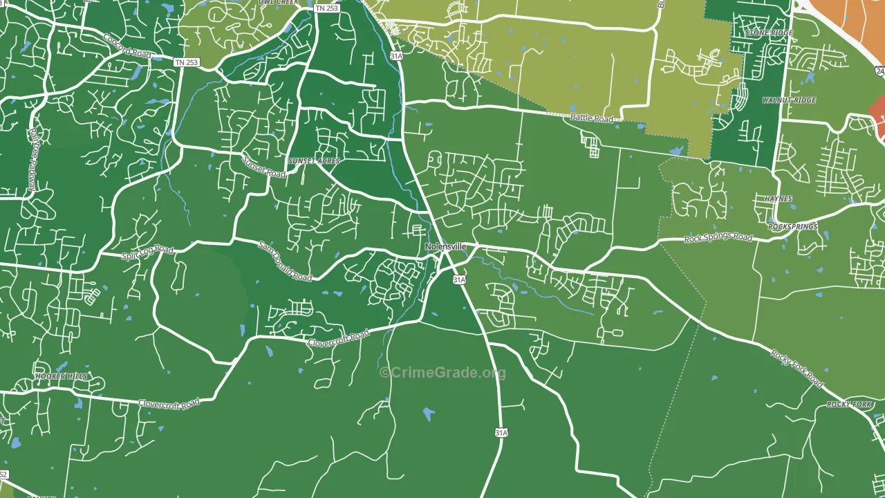 Nolensville, TN Map of Theft Rates