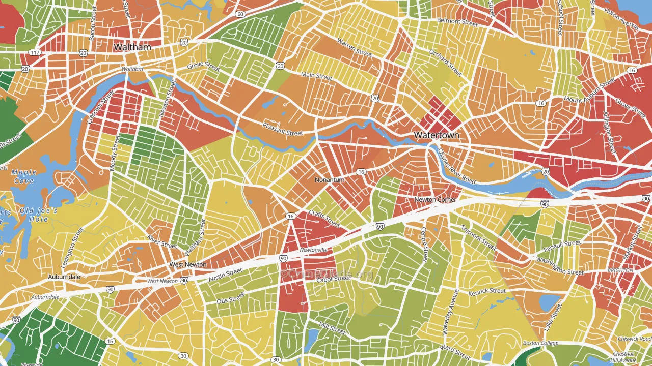 Nonantum, Newton, MA Map of Theft Rates