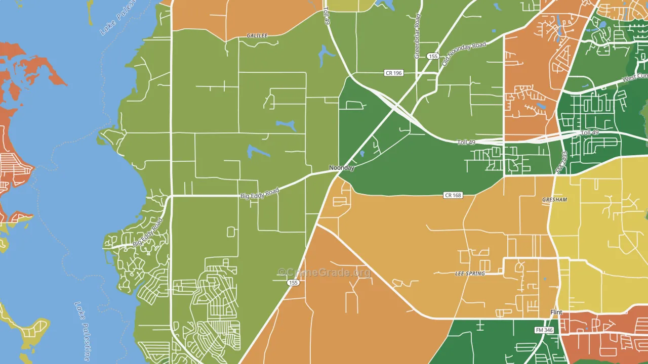Noonday, TX Map of Theft Rates