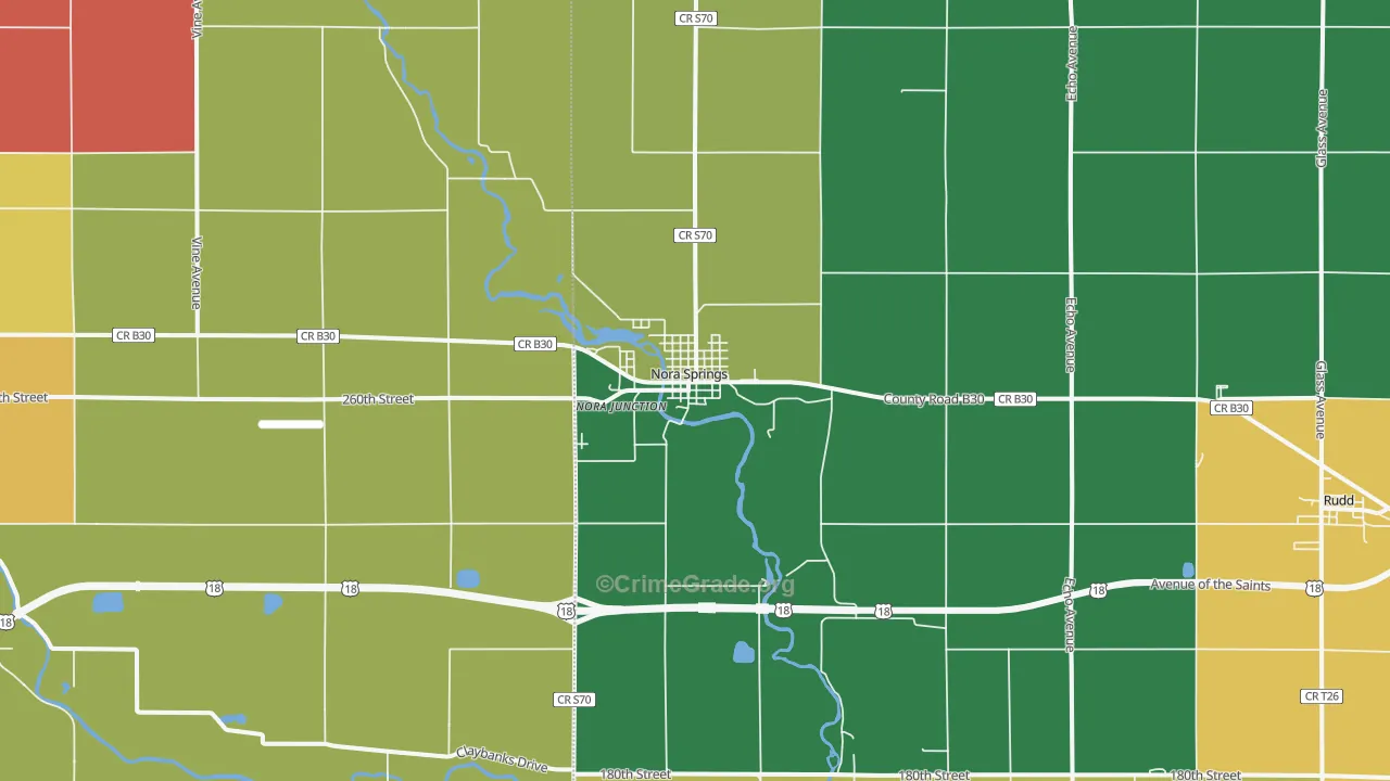 Nora Springs, IA Map of Theft Rates
