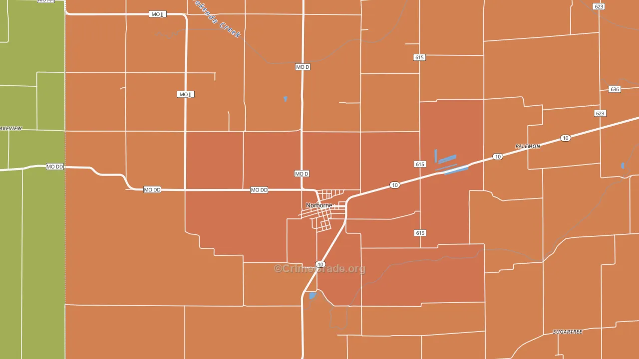 Norborne, MO Map of Theft Rates