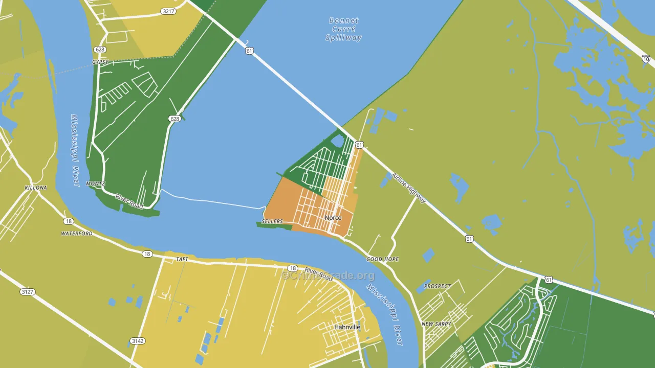 Norco, LA Map of Theft Rates