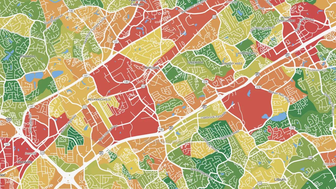 Norcross, GA Map of Theft Rates