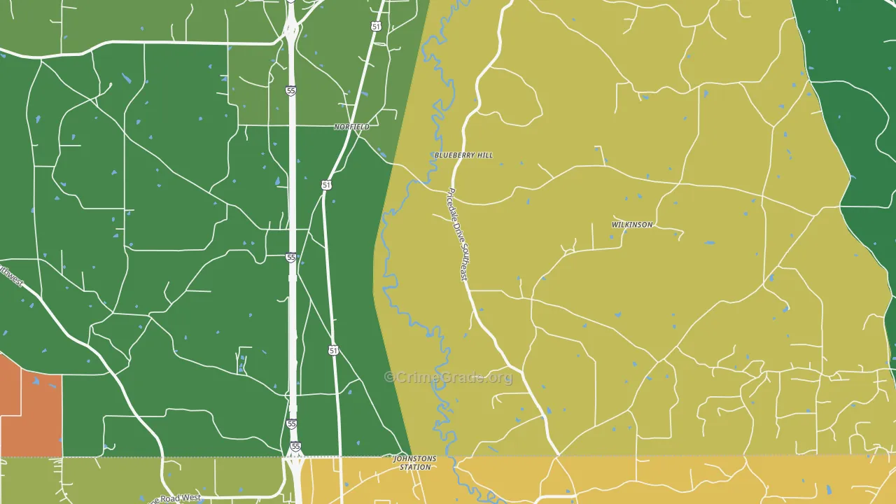 Norfield, MS Map of Theft Rates