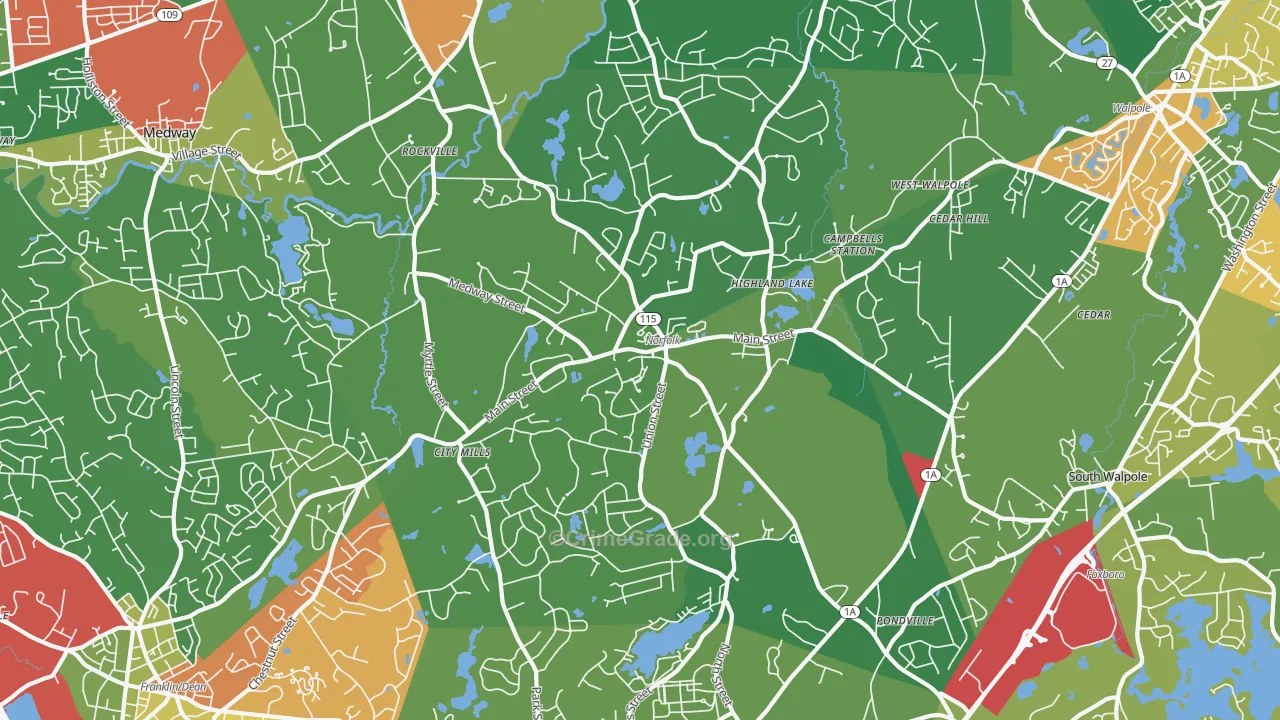 Norfolk, MA Map of Theft Rates