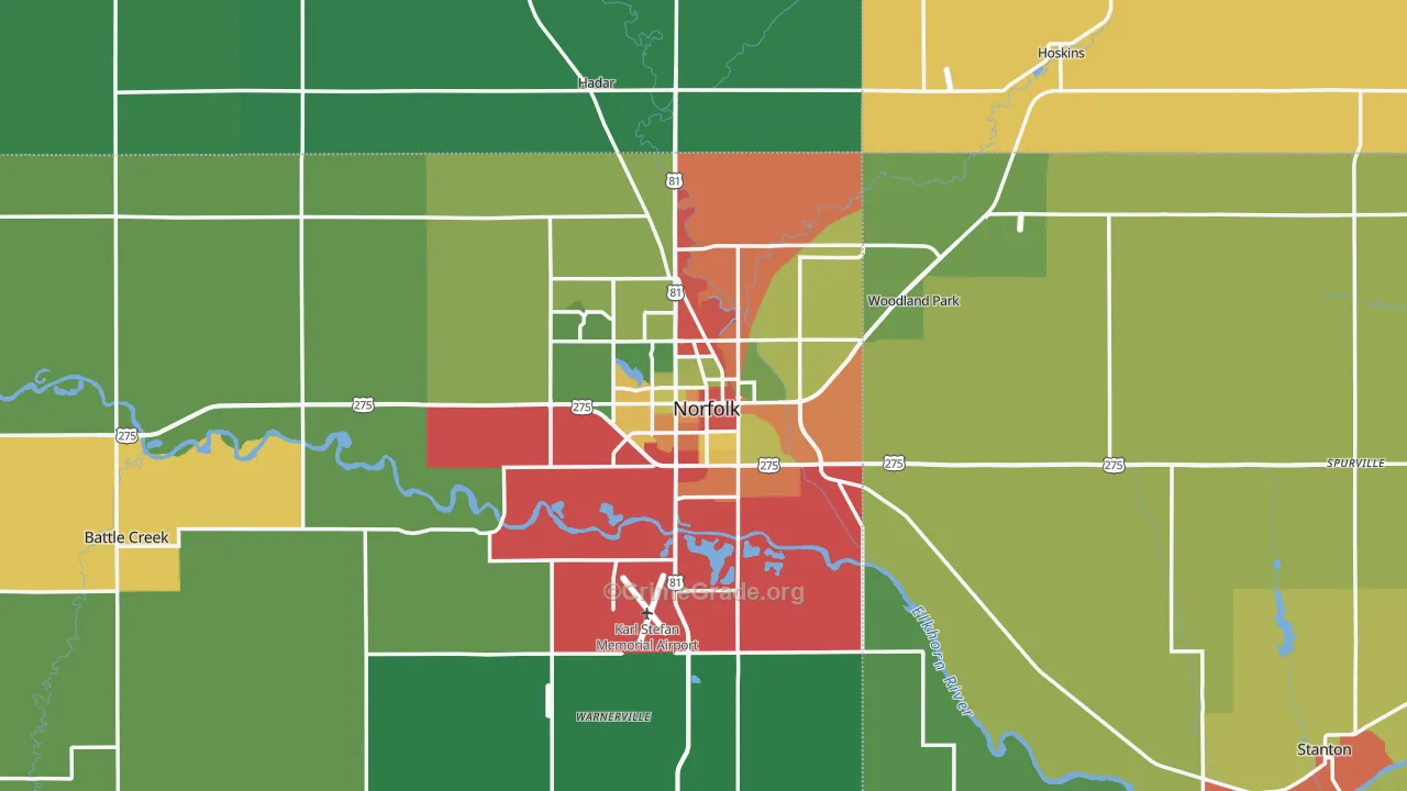Norfolk, NE Map of Theft Rates