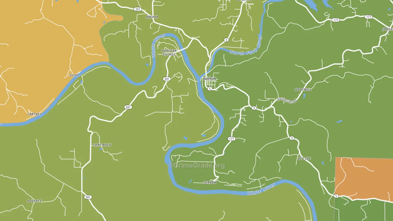 Norfork, AR Map of Theft Rates