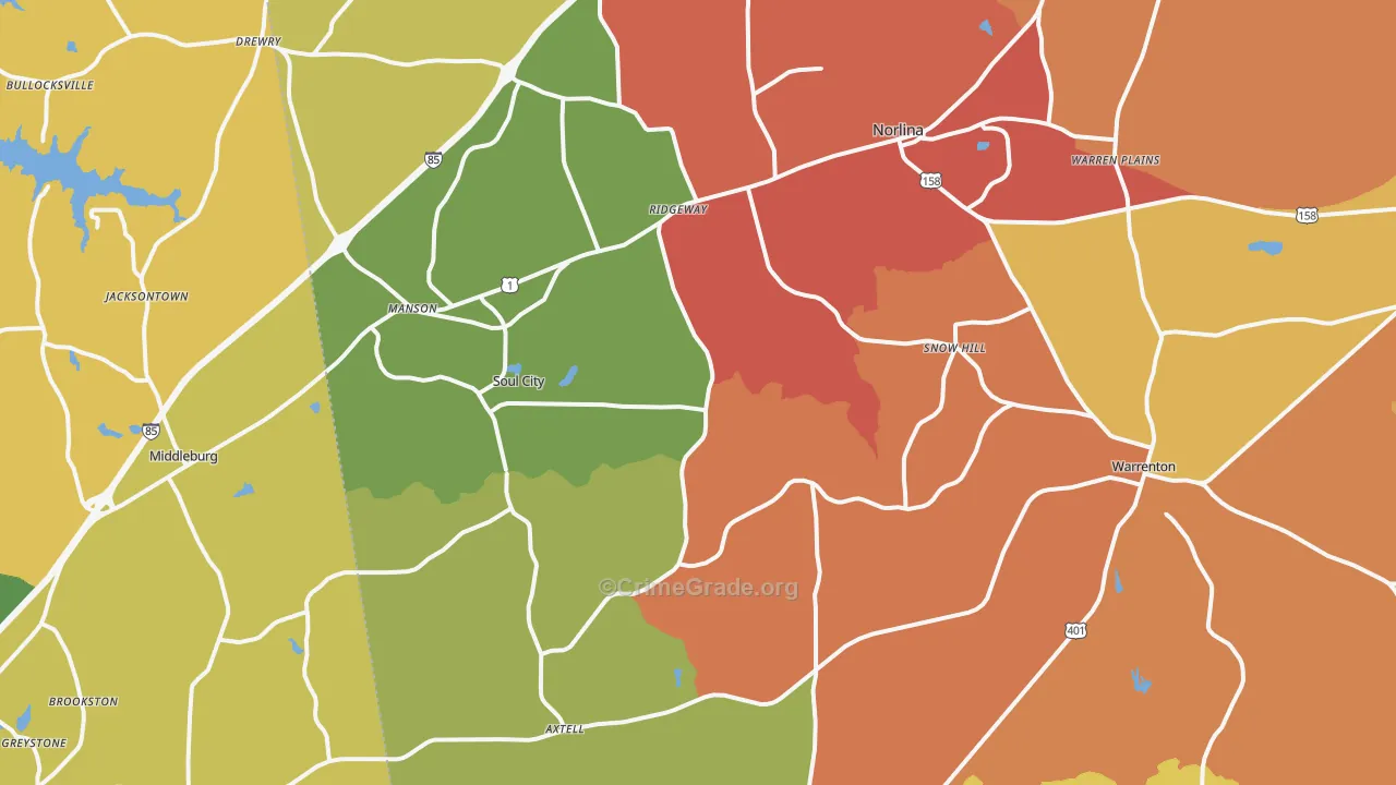 Norlina, NC Map of Theft Rates
