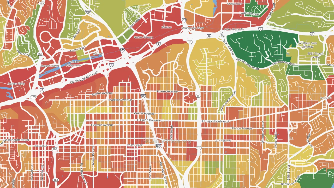 Normal Heights, San Diego, CA Map of Theft Rates