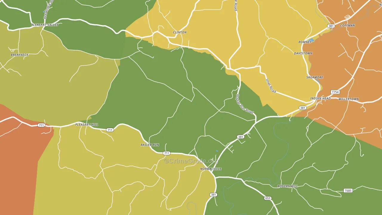 Normalville, PA Map of Theft Rates