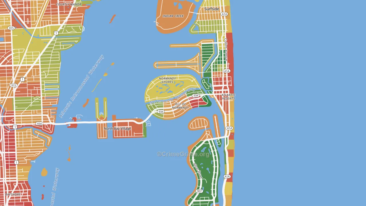 Normandy Isles, North Bay Village, FL Map of Theft Rates