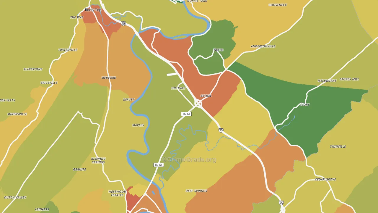 Norris, TN Map of Theft Rates