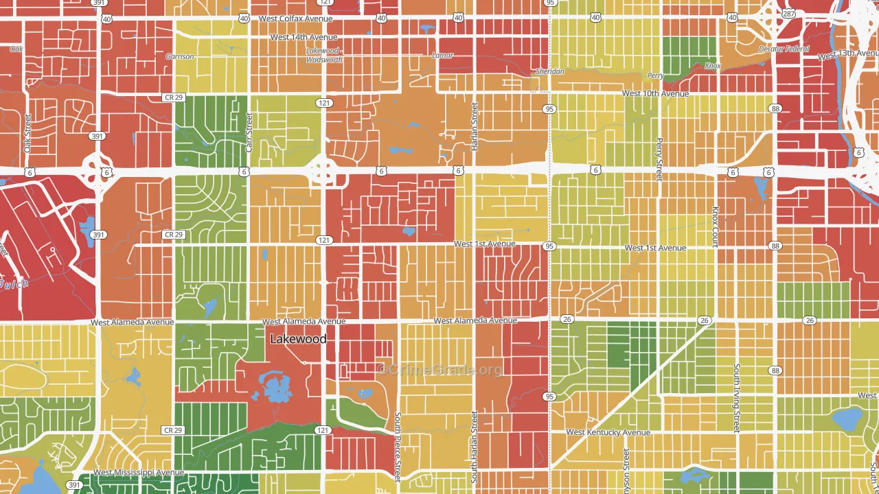 North Alameda, Lakewood, CO Map of Theft Rates