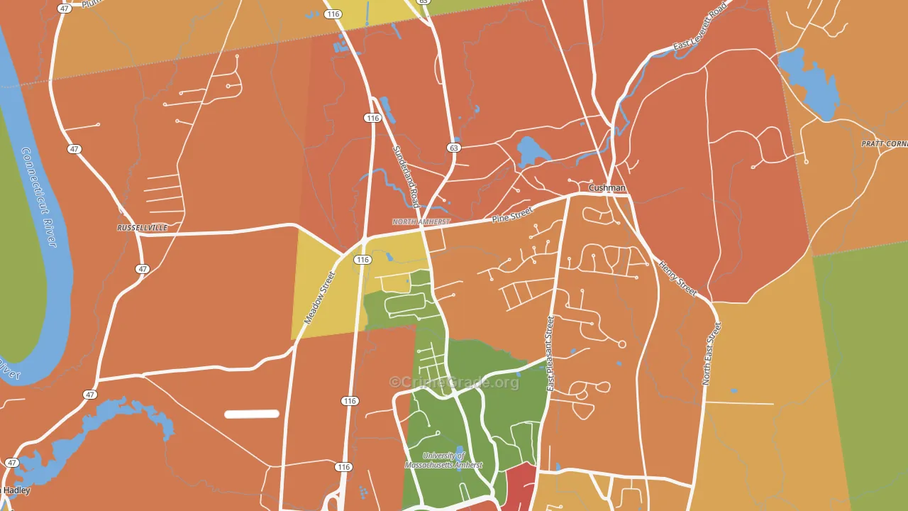 North Amherst, Amherst, MA Map of Theft Rates