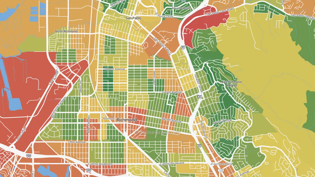 North and East, Richmond, CA Map of Theft Rates
