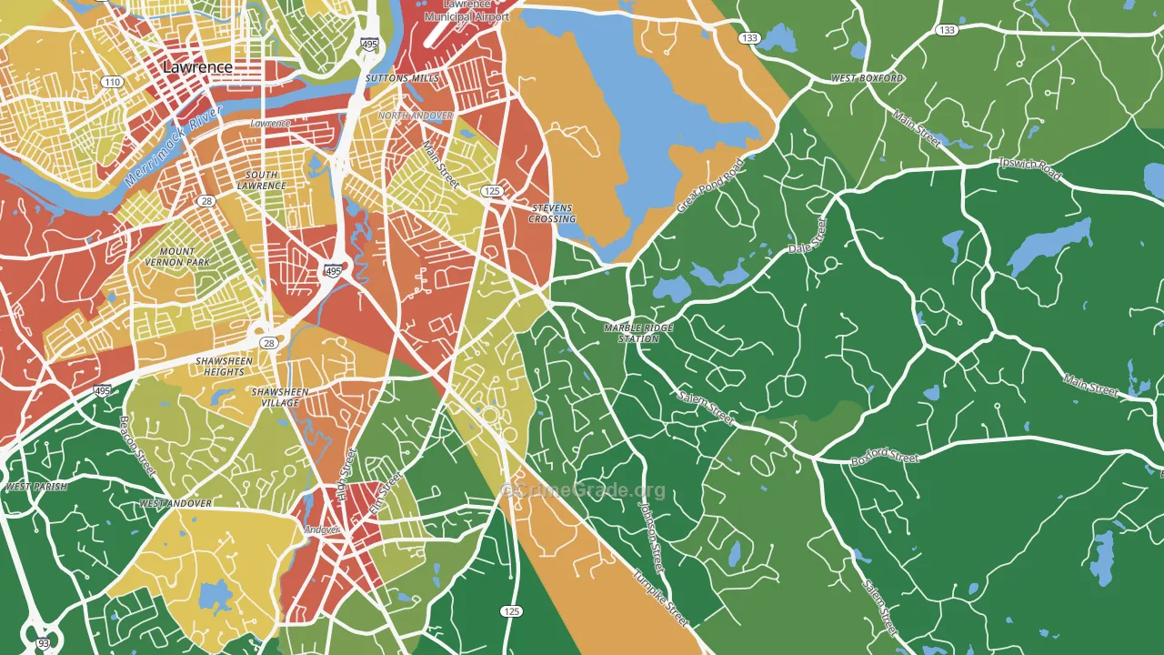 North Andover, MA Map of Theft Rates