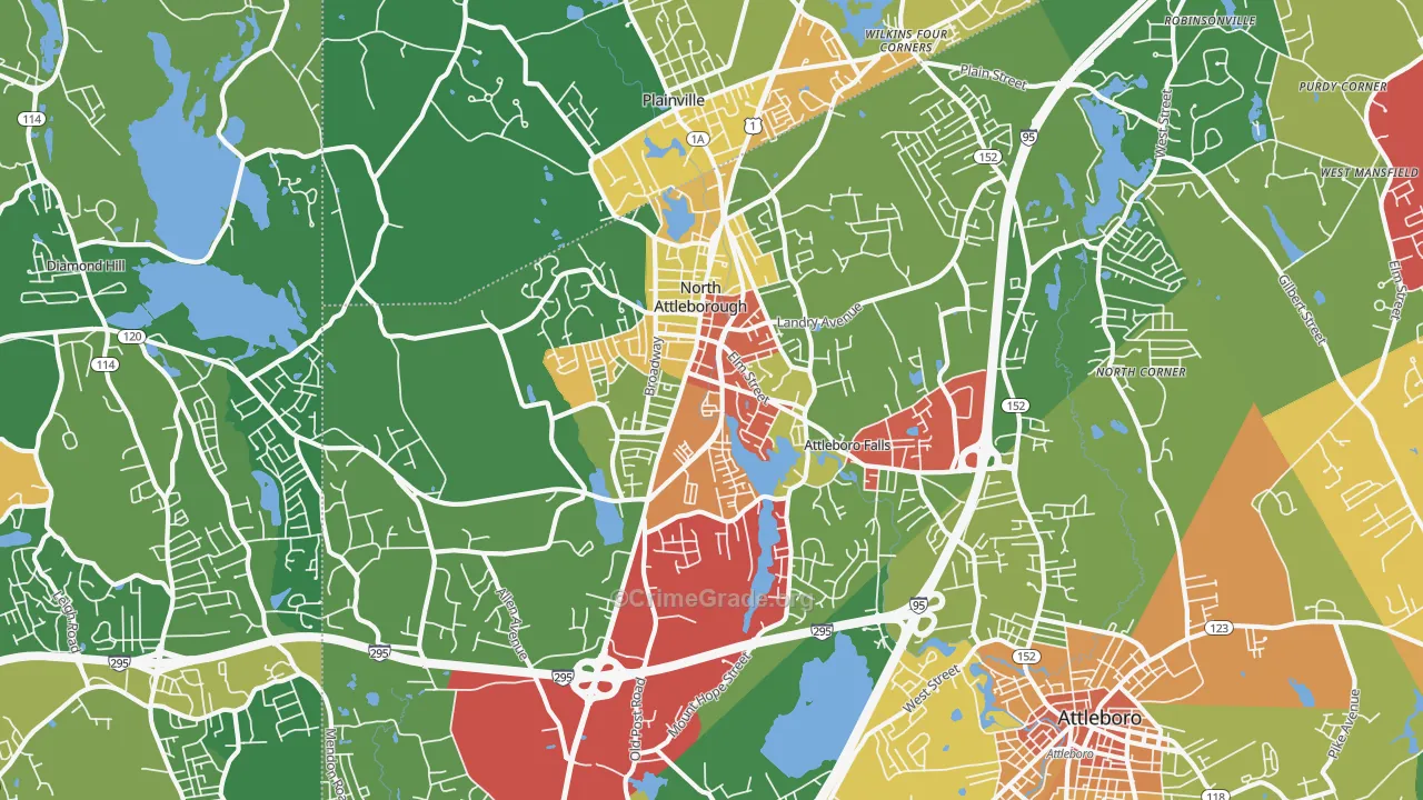 North Attleboro, MA Map of Theft Rates