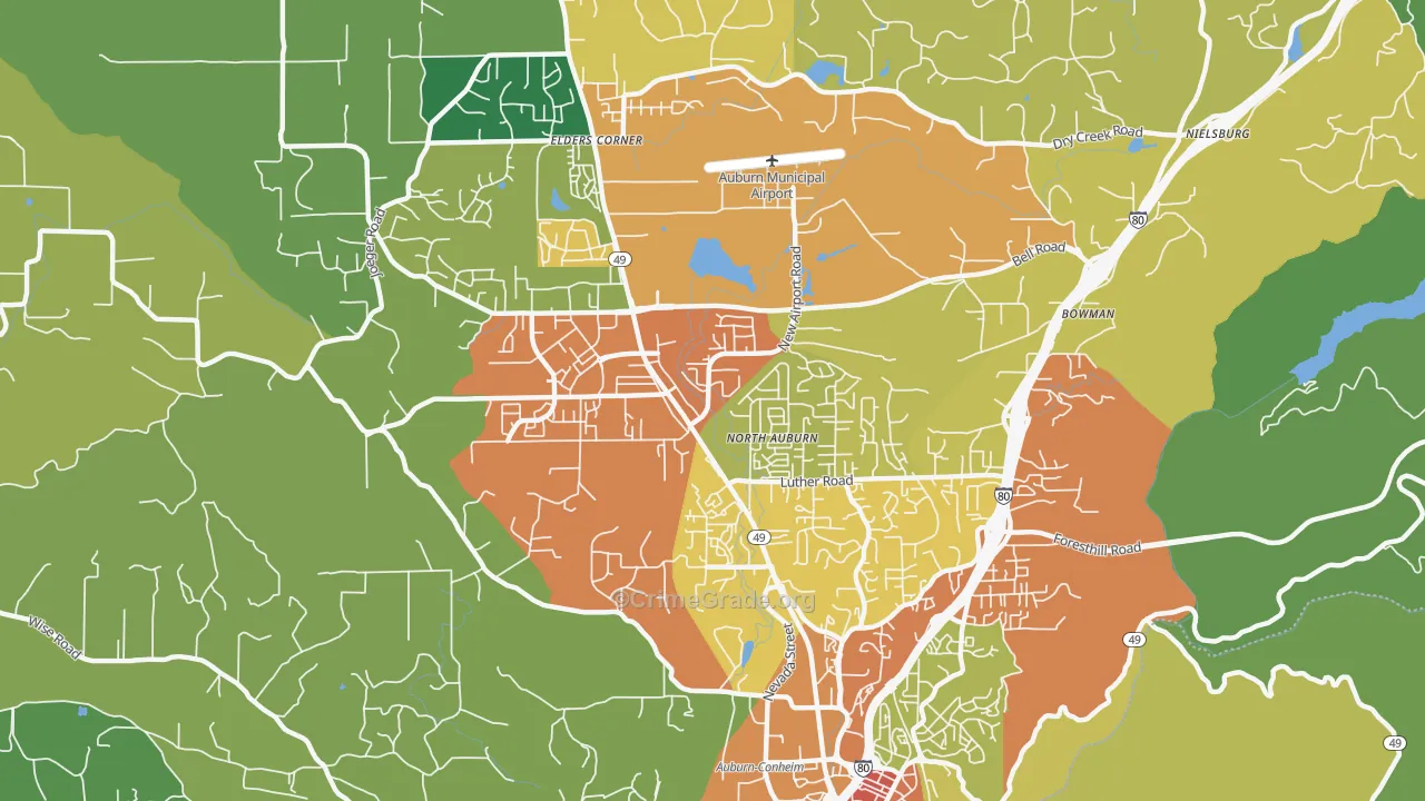 North Auburn, CA Map of Theft Rates