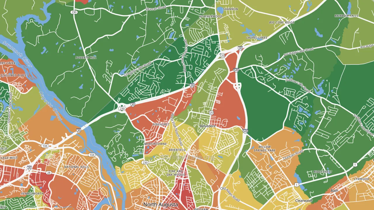 North Augusta, SC Map of Theft Rates