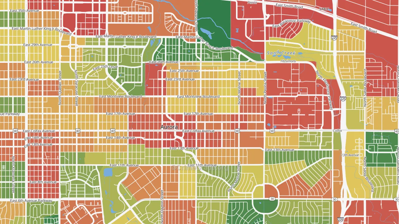 North Aurora, Aurora, CO Map of Theft Rates