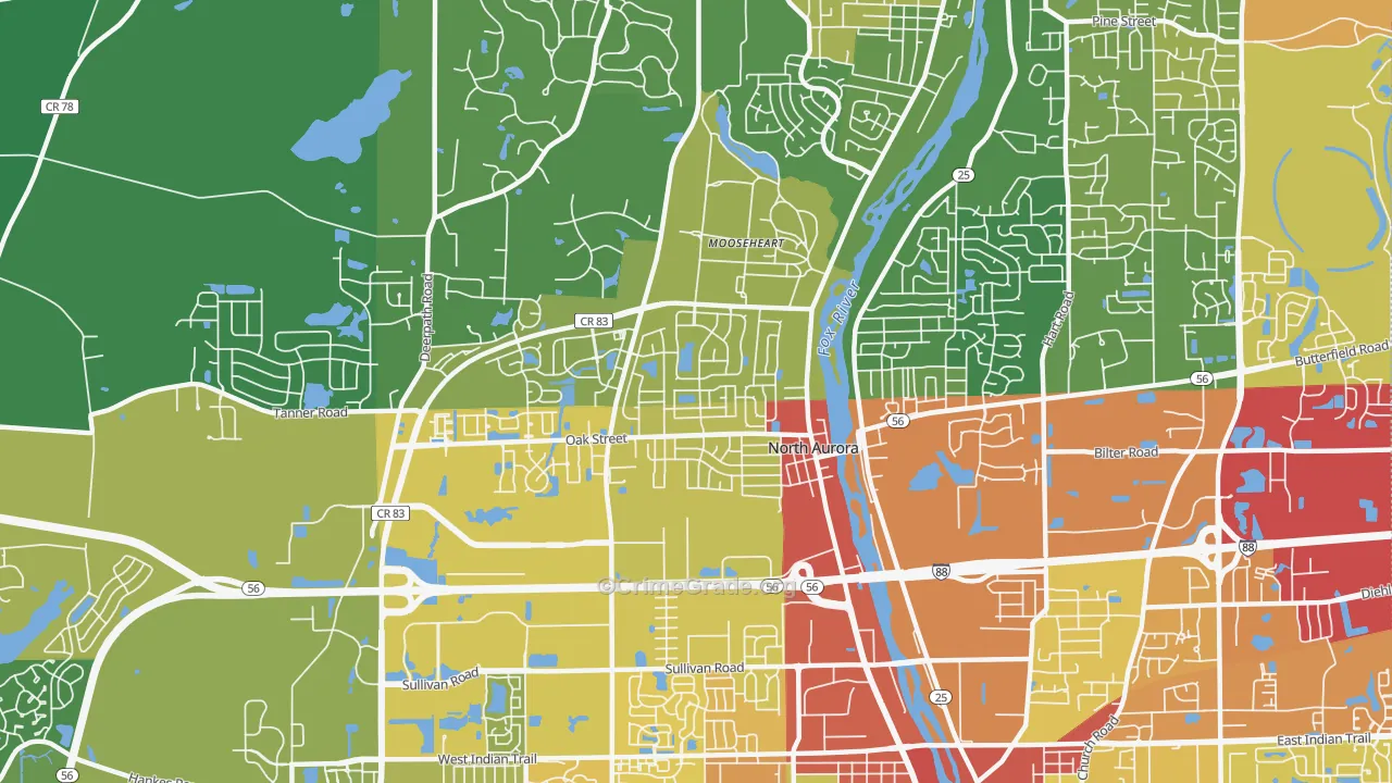North Aurora, IL Map of Theft Rates