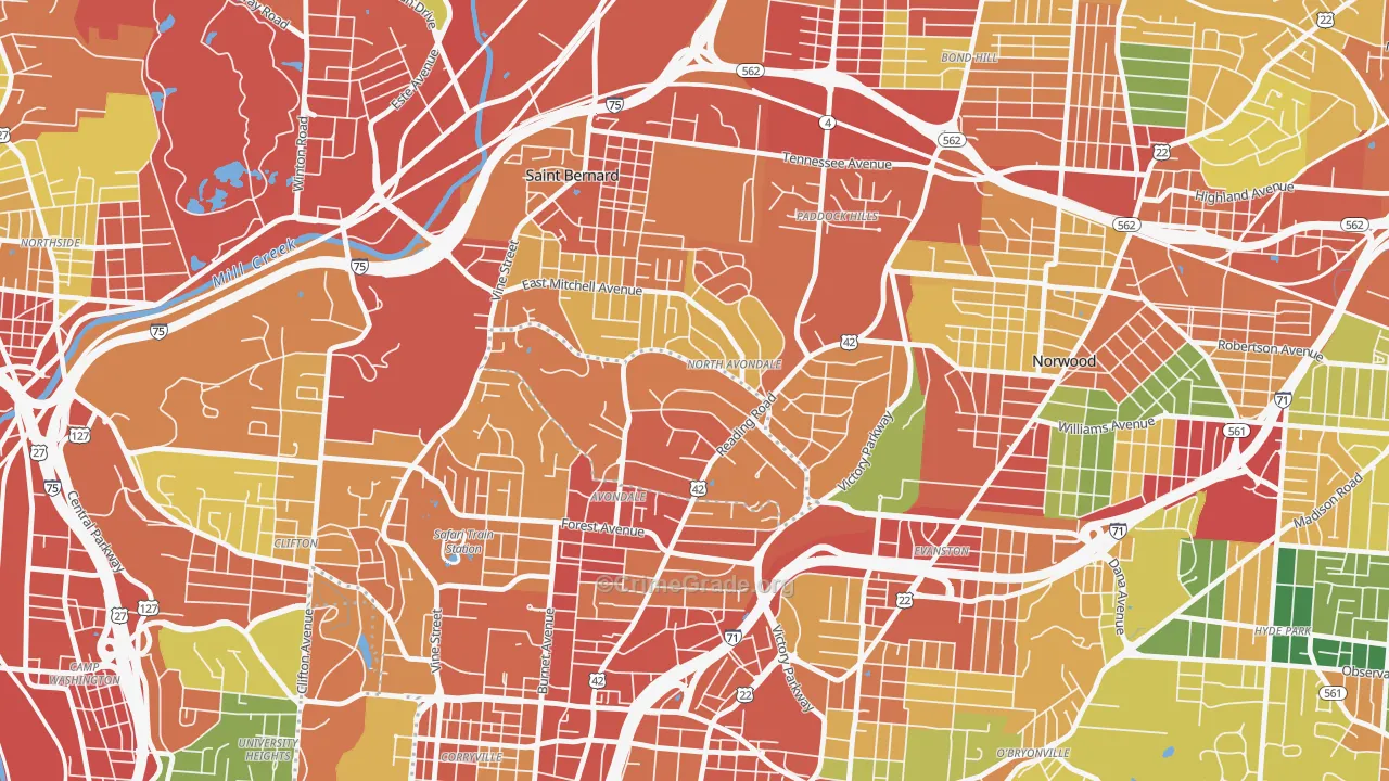 North Avondale, Cincinnati, OH Map of Theft Rates
