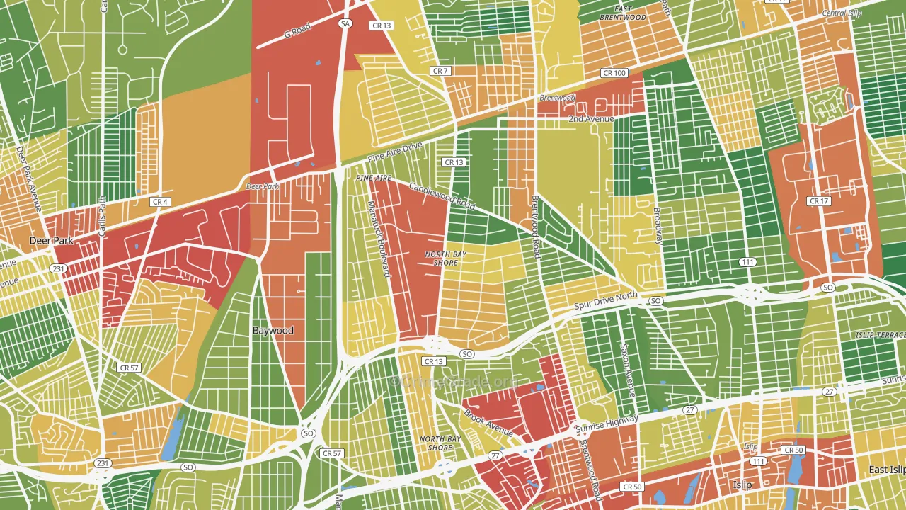 North Bay Shore, NY Map of Theft Rates