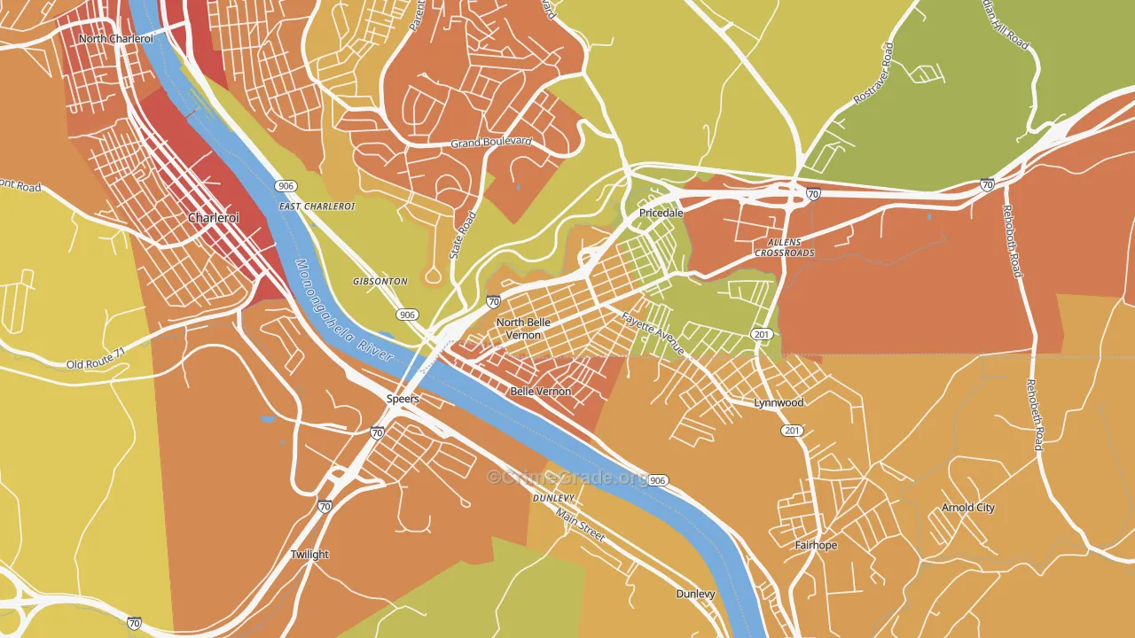 North Belle Vernon, PA Map of Theft Rates