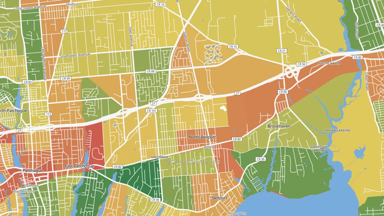 North Bellport, NY Map of Theft Rates