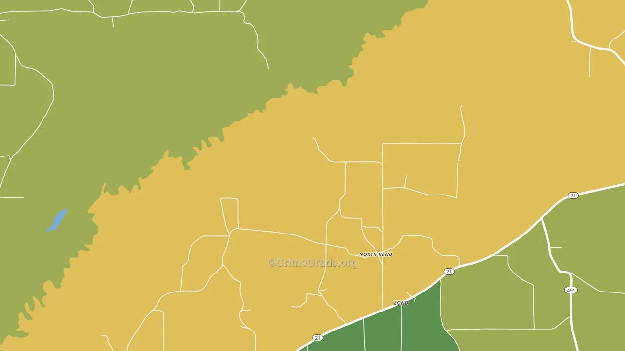 North Bend, MS Map of Theft Rates