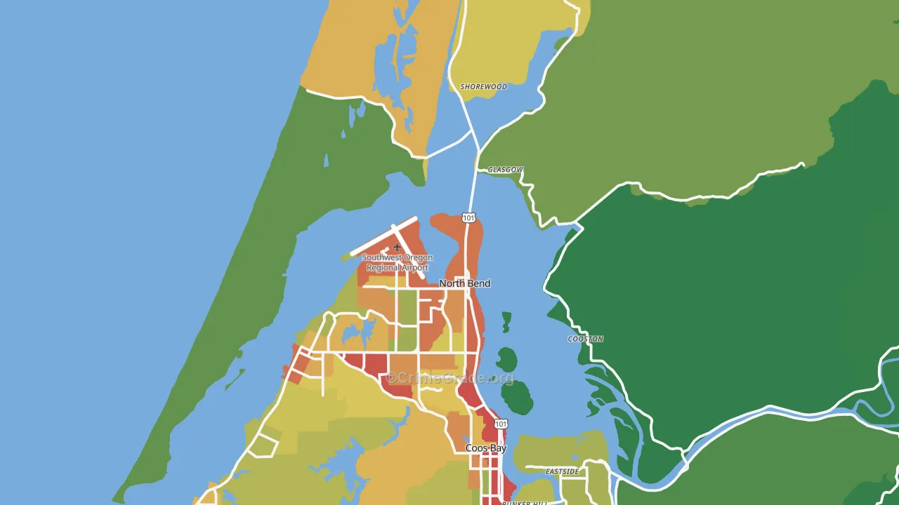 North Bend, OR Map of Theft Rates