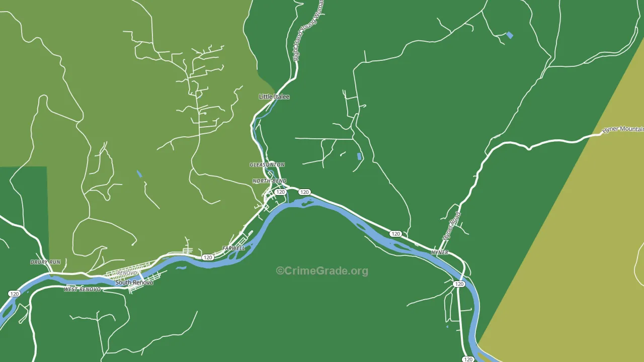 North Bend, PA Map of Theft Rates