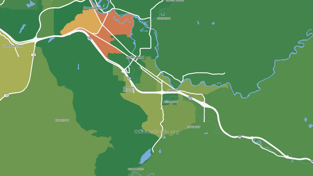 North Bend, WA Map of Theft Rates