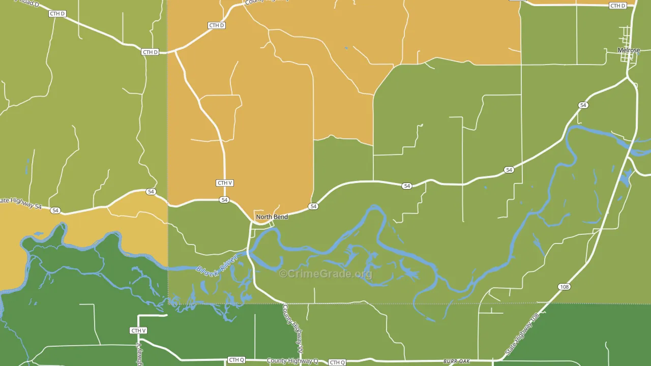 North Bend, WI Map of Theft Rates