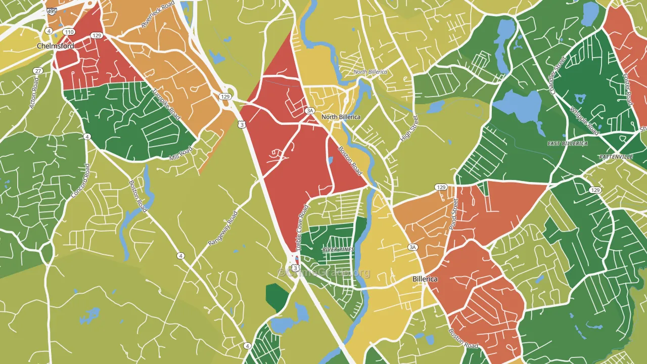 North Billerica, MA Map of Theft Rates