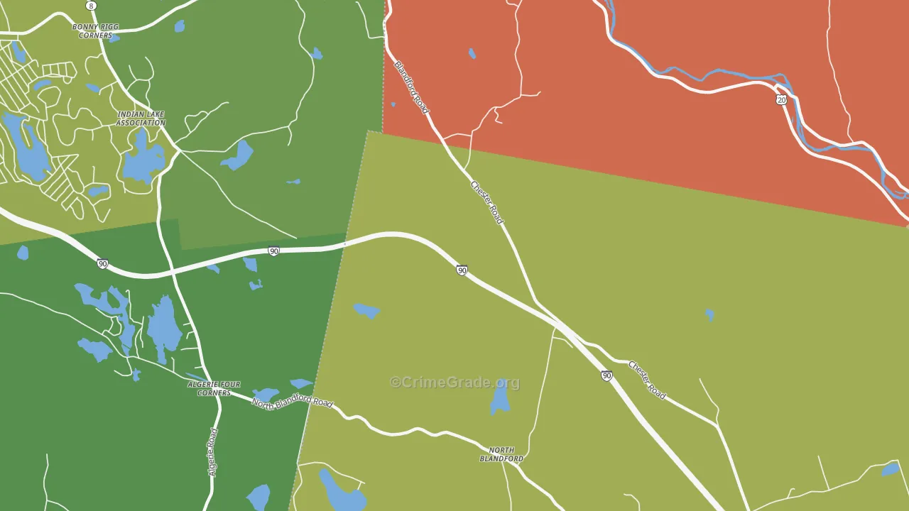 North Blandford, MA Map of Theft Rates