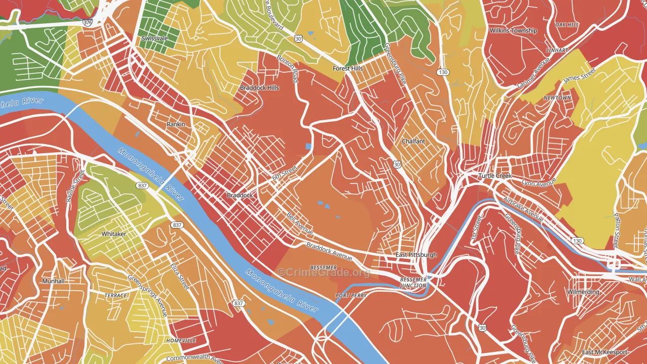 North Braddock, PA Map of Theft Rates