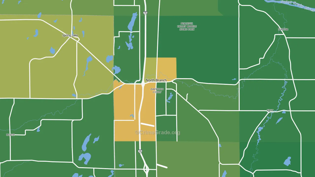 North Branch, MN Map of Theft Rates