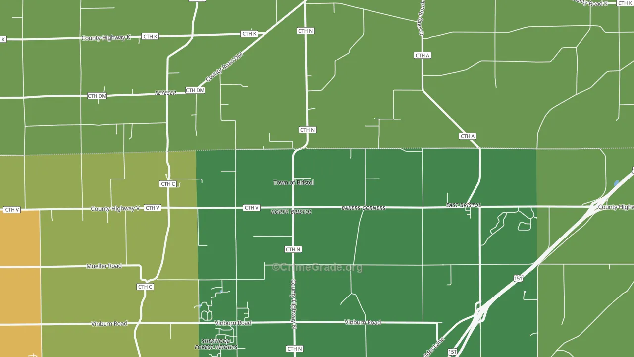 North Bristol, WI Map of Theft Rates